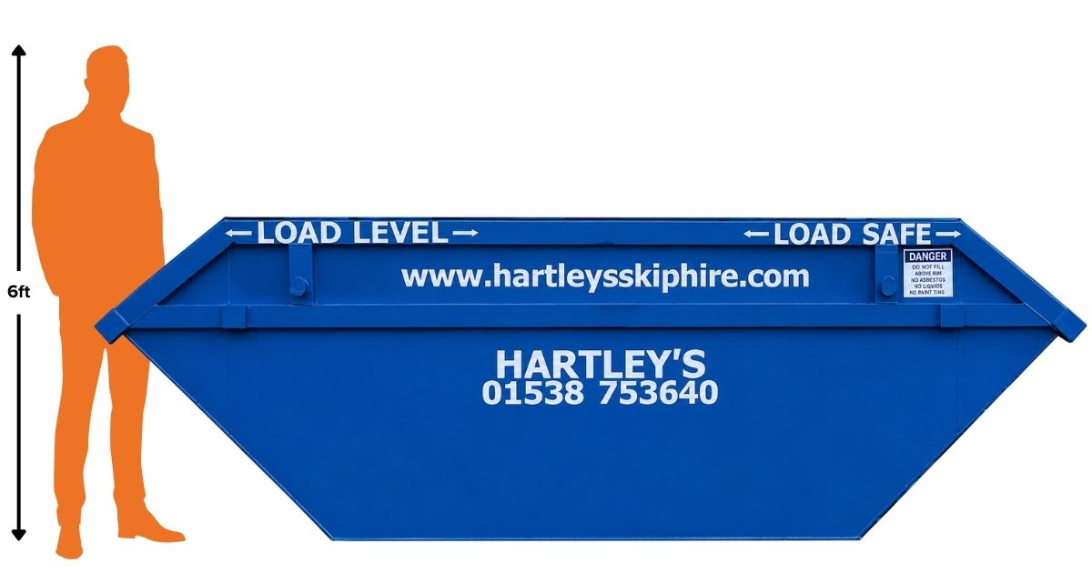 10-tonne-large-skip Blue Hartley’s skip with 6ft height scale
