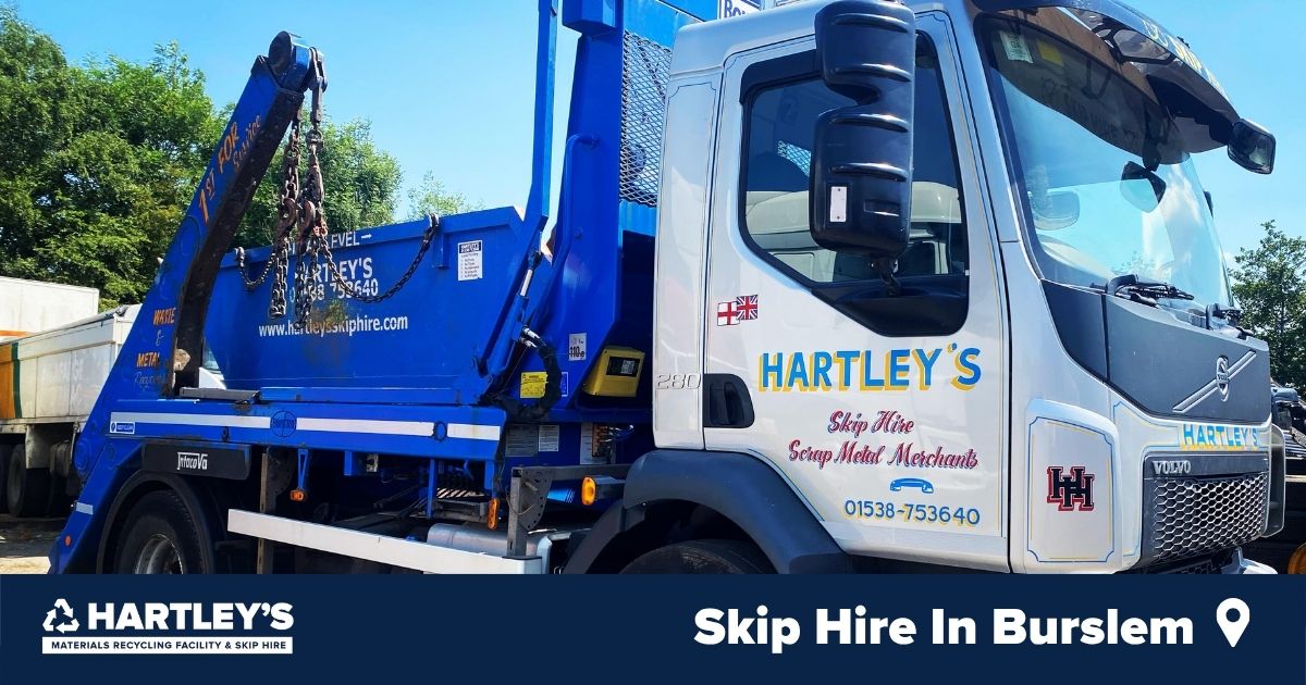 Hartley’s skip hire lorry in Burslem