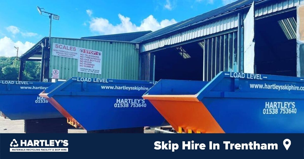 Skip Hire In Trentham Blue Hartley’s skips outside Trentham recycling facility