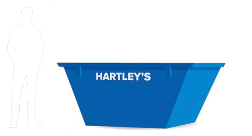 5 tonne medium size skip with the silhouette of a 6ft man standing next to the skip for size comparison