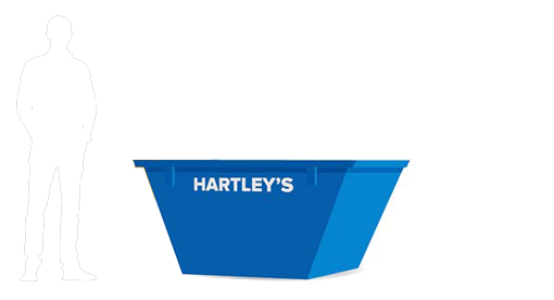 2 tonne mini size skip with the silhouette of a 6ft man standing next to the skip for size comparison