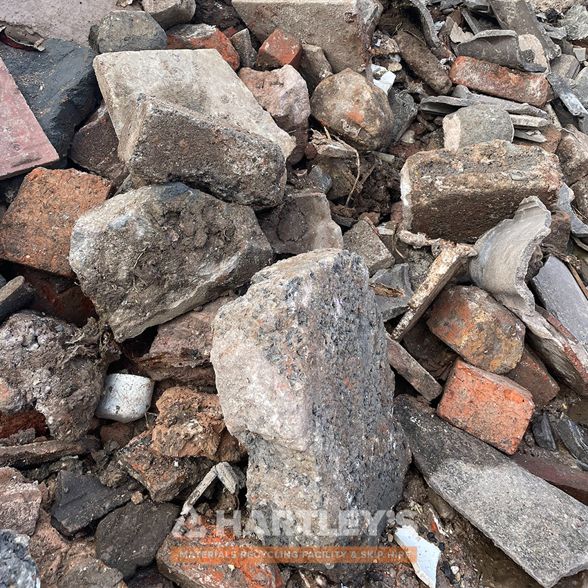 bricks and concrete rubble ready to be recycled