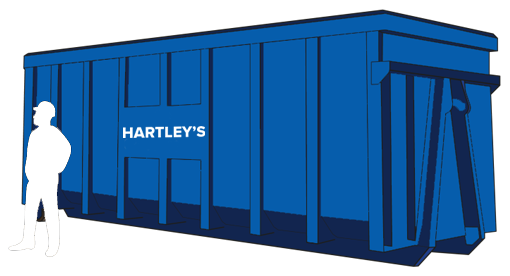 Commercial Waste Management Staffordshire Large Hartley’s commercial waste container shown with a person for scale, suitable for business and industrial waste management.