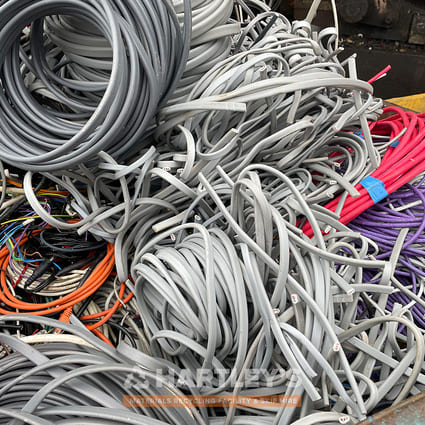Multiple types of scrap electric cables in a scrap yard
