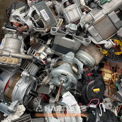 Scrap electrical motors in a scrap yard
